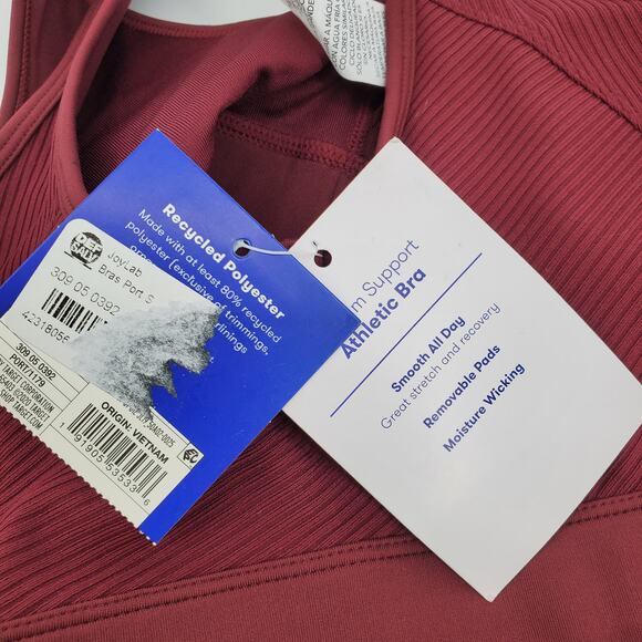 JoyLab Womens Small Sports Bra Medium Support Red Ribbed Scoop Neck Pullover New - Picture 5 of 5